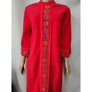 Stunning ~ Evelyn Pearson Lounging ARTSY Apparel Red Velour Embroidy Sz L? #C1
